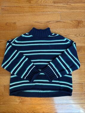 J. Crew Navy Blue Striped Turtleneck Sweater